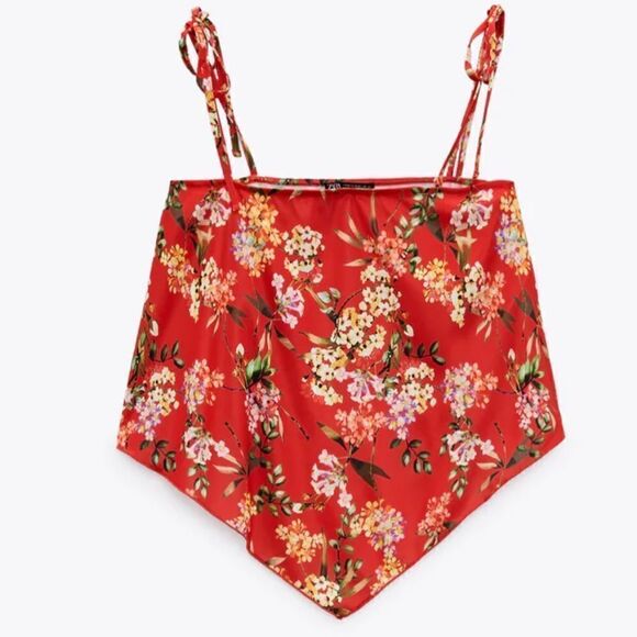 Zara Bundle of Two Red Floral Green Tropical Print Bandana Cami Tank Tops - Picture 6 of 12